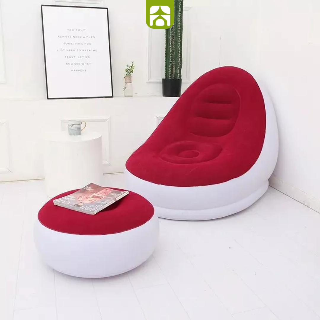 Conjunto Poltrona Inflável com Puff + Bomba de Ar Elétrica de Brinde