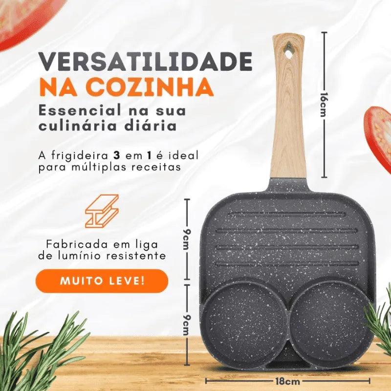 Frigideira 3 em 1 Antiaderente — Alta Resistência, Não Risca, Cozinha Sem Óleo e Fácil de Limpar Zeliv