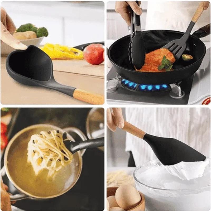 Kit 19 Peças Utensílios de Cozinha com Tábua — Silicone Premium, Não Risca e Resiste a Altas Temperaturas