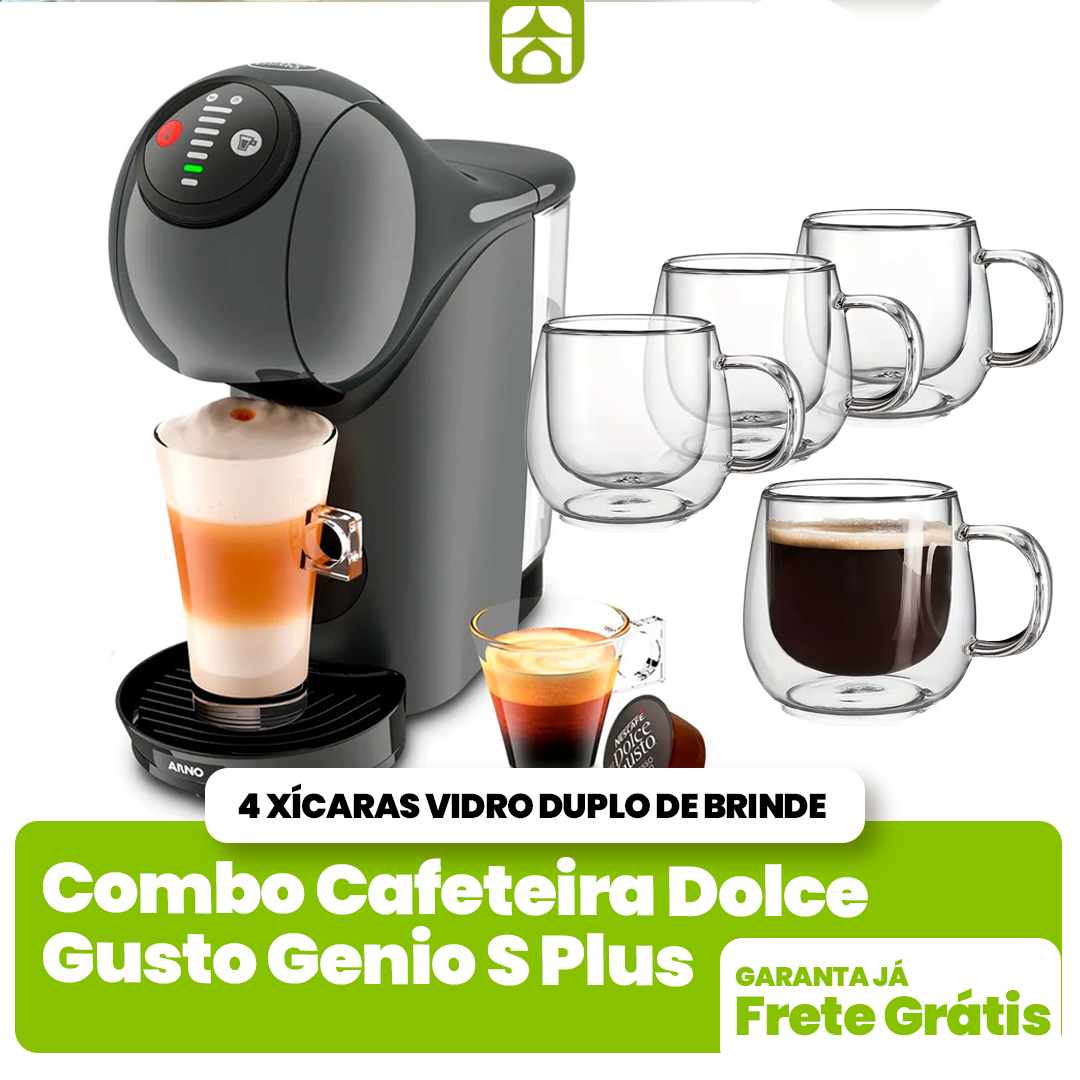 Combo Cafeteira Dolce Gusto Genio S Plus + 4 Xícaras Vidro Duplo de Brinde