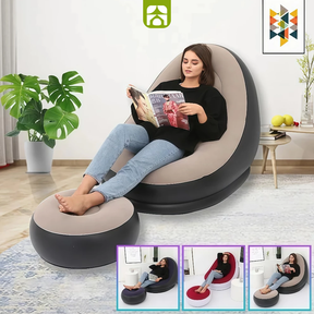 Conjunto Poltrona Inflável com Puff + Bomba de Ar Elétrica de Brinde