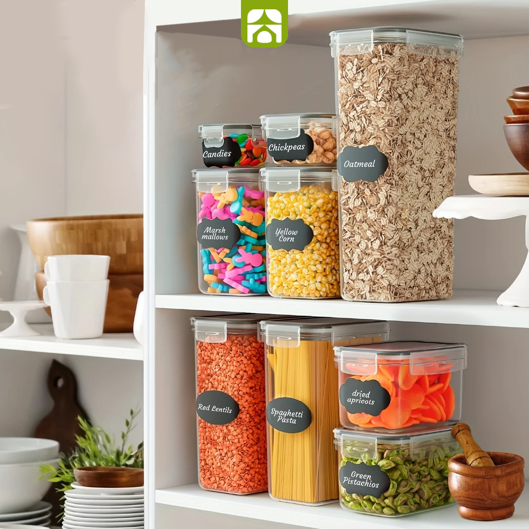 Kit com 24 Potes Herméticos + Presente Exclusivo: 8 Colheres Medidoras Premium