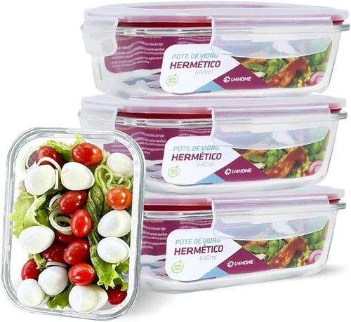 Kit 15 Potes Herméticos de Vidro + 30 Talheres de aço inoxidável de BRINDE