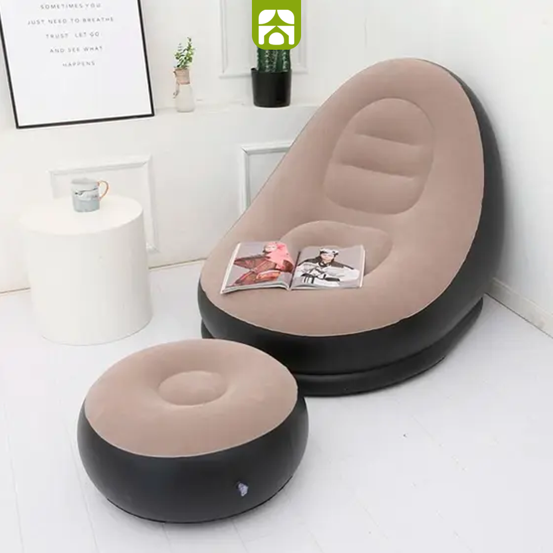 Conjunto Poltrona Inflável com Puff + Bomba de Ar Elétrica de Brinde