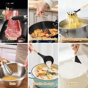 Kit Completo 12 Utensílios de Cozinha — Silicone Premium, Não Risca Panelas e Resiste a Altas Temperaturas