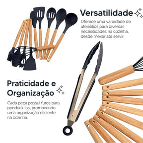 Kit Completo 12 Utensílios de Cozinha — Silicone Premium, Não Risca Panelas e Resiste a Altas Temperaturas