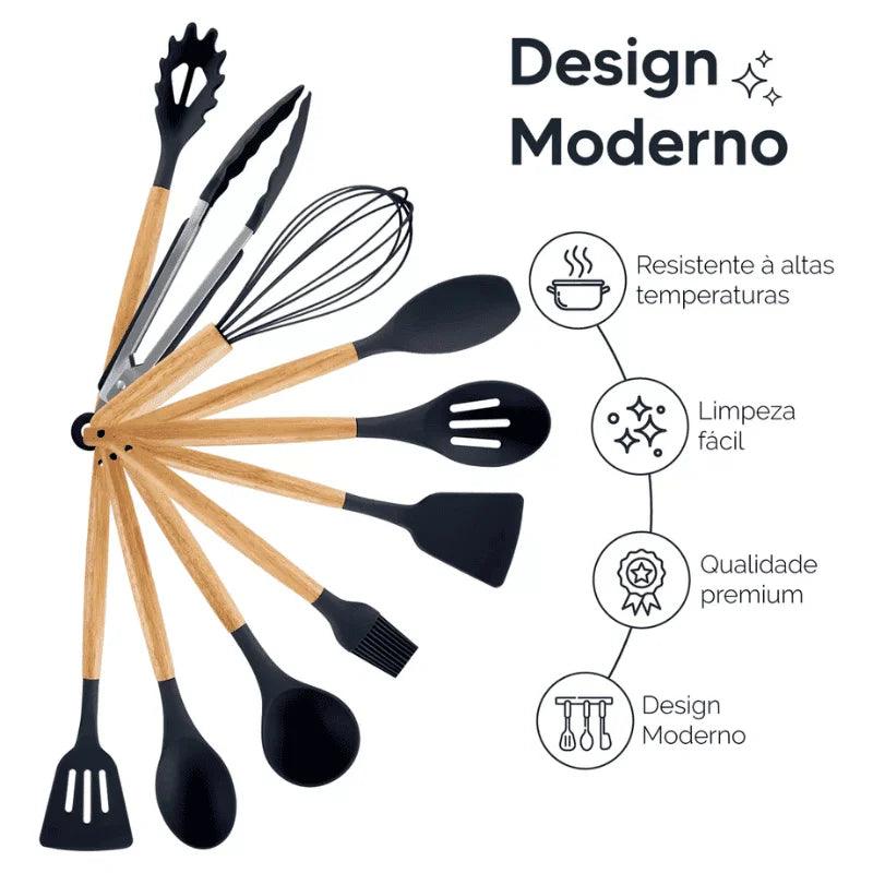 Kit Completo 12 Utensílios de Cozinha — Silicone Premium, Não Risca Panelas e Resiste a Altas Temperaturas