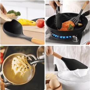 Kit 19 Peças Utensílios de Cozinha com Tábua — Silicone Premium, Não Risca e Resiste a Altas Temperaturas