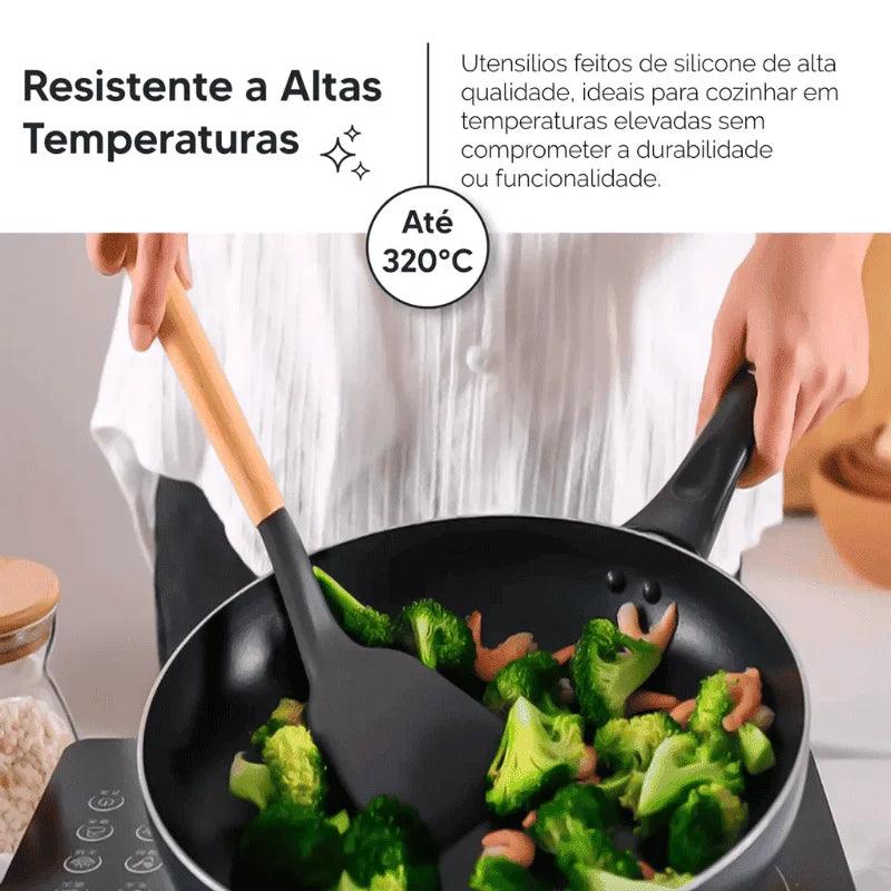 Kit Completo 12 Utensílios de Cozinha — Silicone Premium, Não Risca Panelas e Resiste a Altas Temperaturas